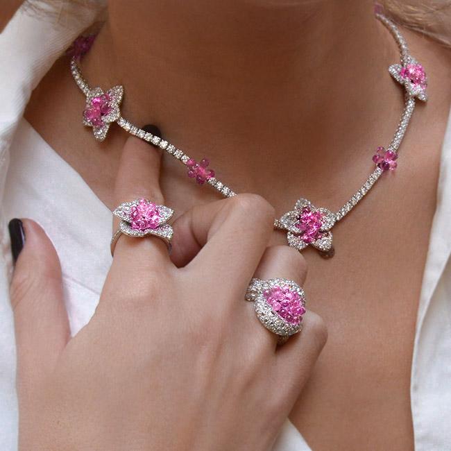 cellini Pink Sapphire Briolette Blossom Ring