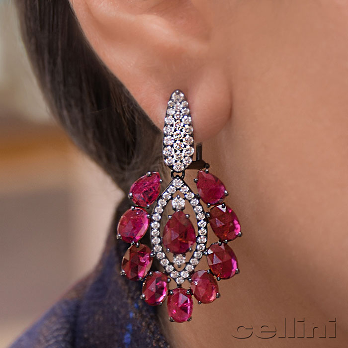 cellini Ruby and Diamond Drop Earrings