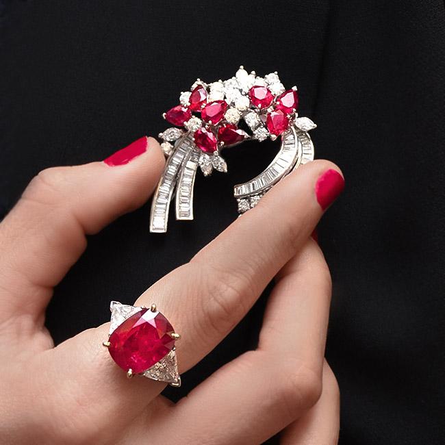 cellini Ruby and Diamond Spray Brooch