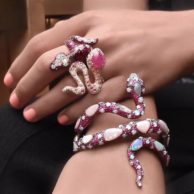 cellini Ruby and Opal Snake Cuff