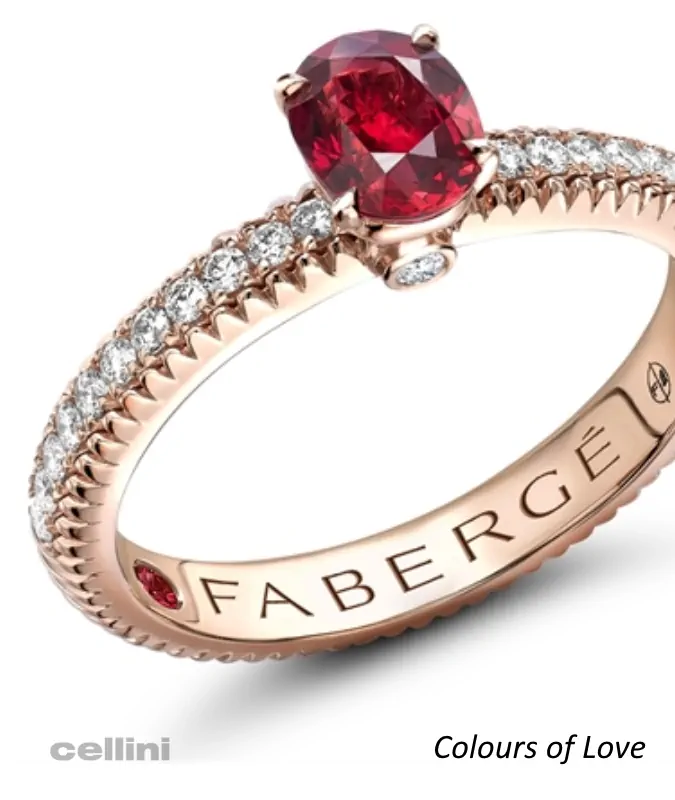 cellini Ruby Fluted Ring with Diamond Shoulders