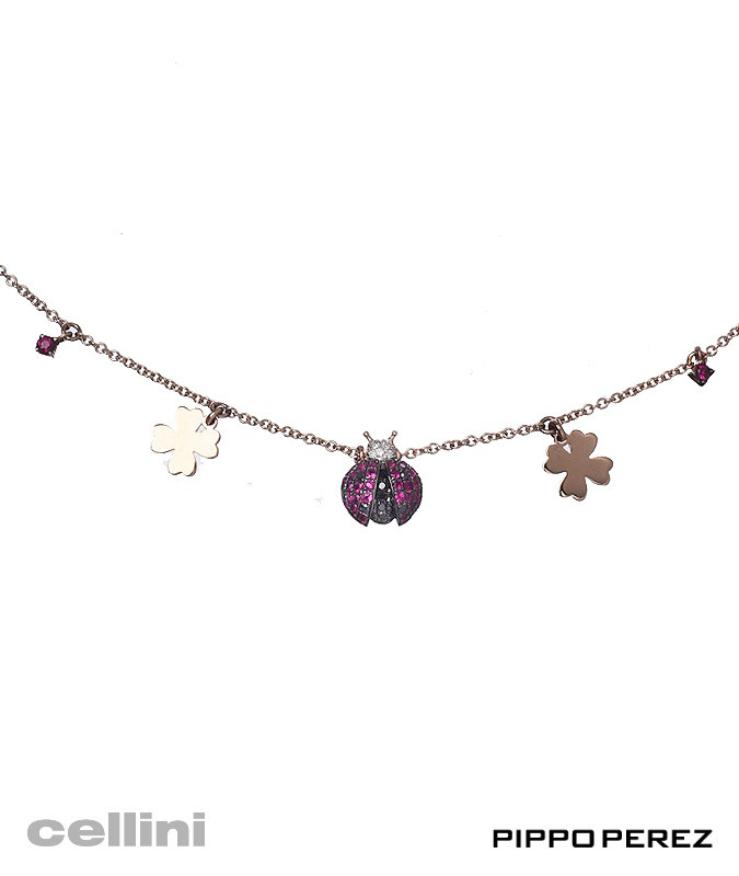 cellini Ruby Lady Bug Charm Necklace