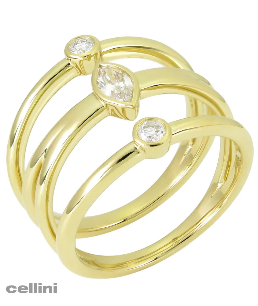 cellini Three band Yellow Gold Ring