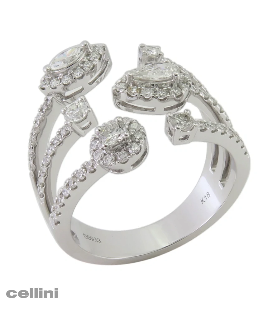 cellini Three Row White Gold Diamond Ring
