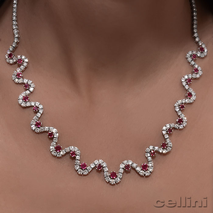 cellini Vintage Ruby and Diamond Wave Necklace