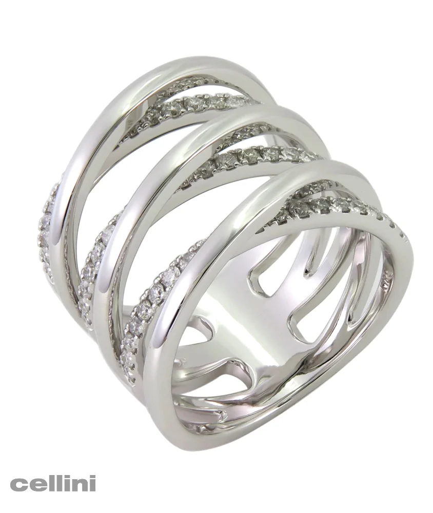 cellini White Gold 6 Row Crisscross Diamond Ring