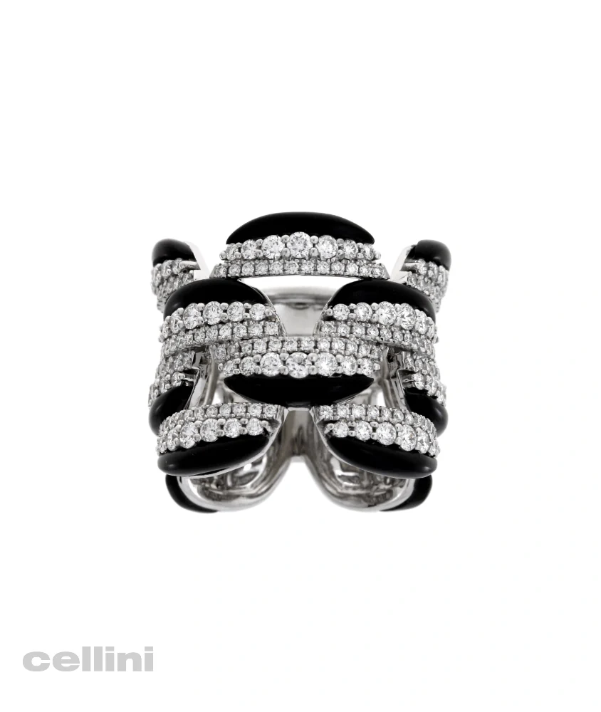 cellini Wide Black Ceramic And Diamond Ring