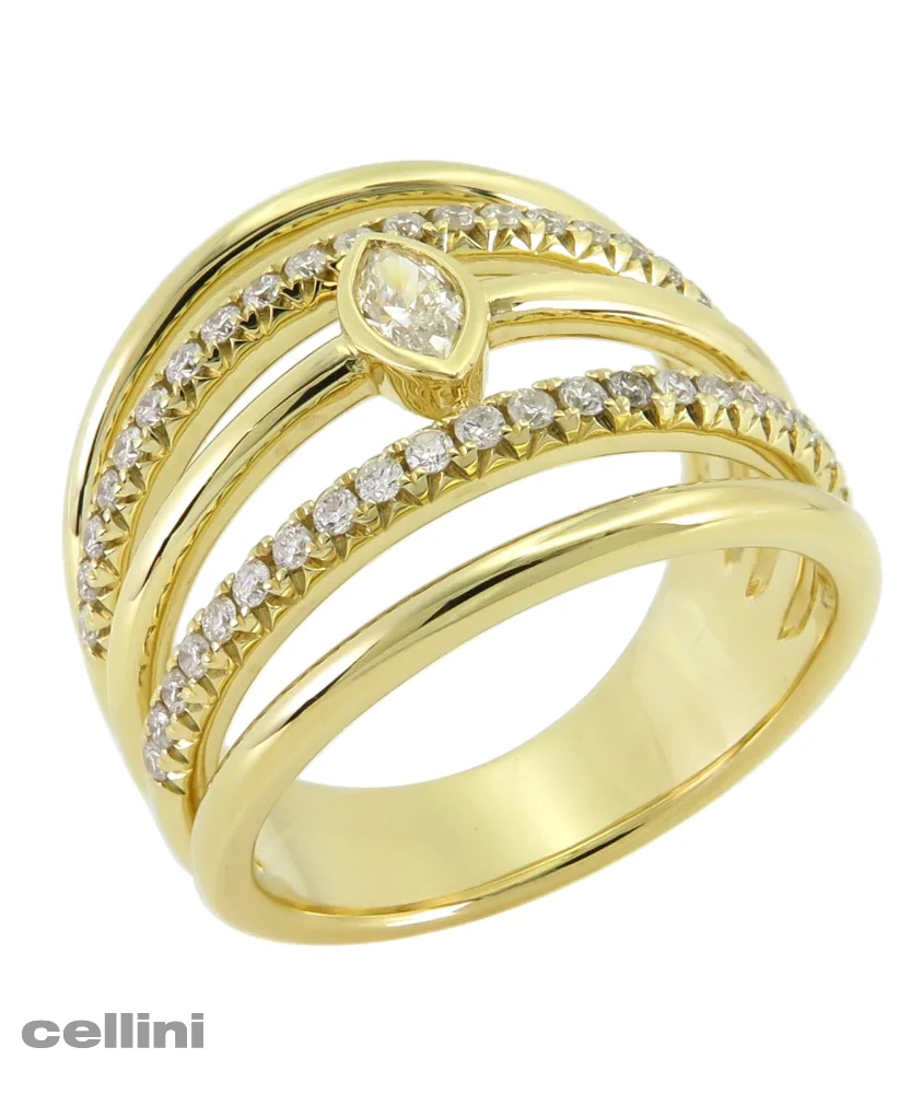 cellini Yellow Gold 5 Row Diamond Marquis Ring