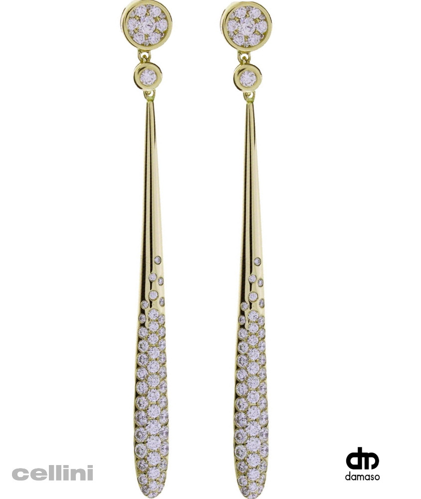 cellini Yellow Gold and Diamond Long Drop Earrings