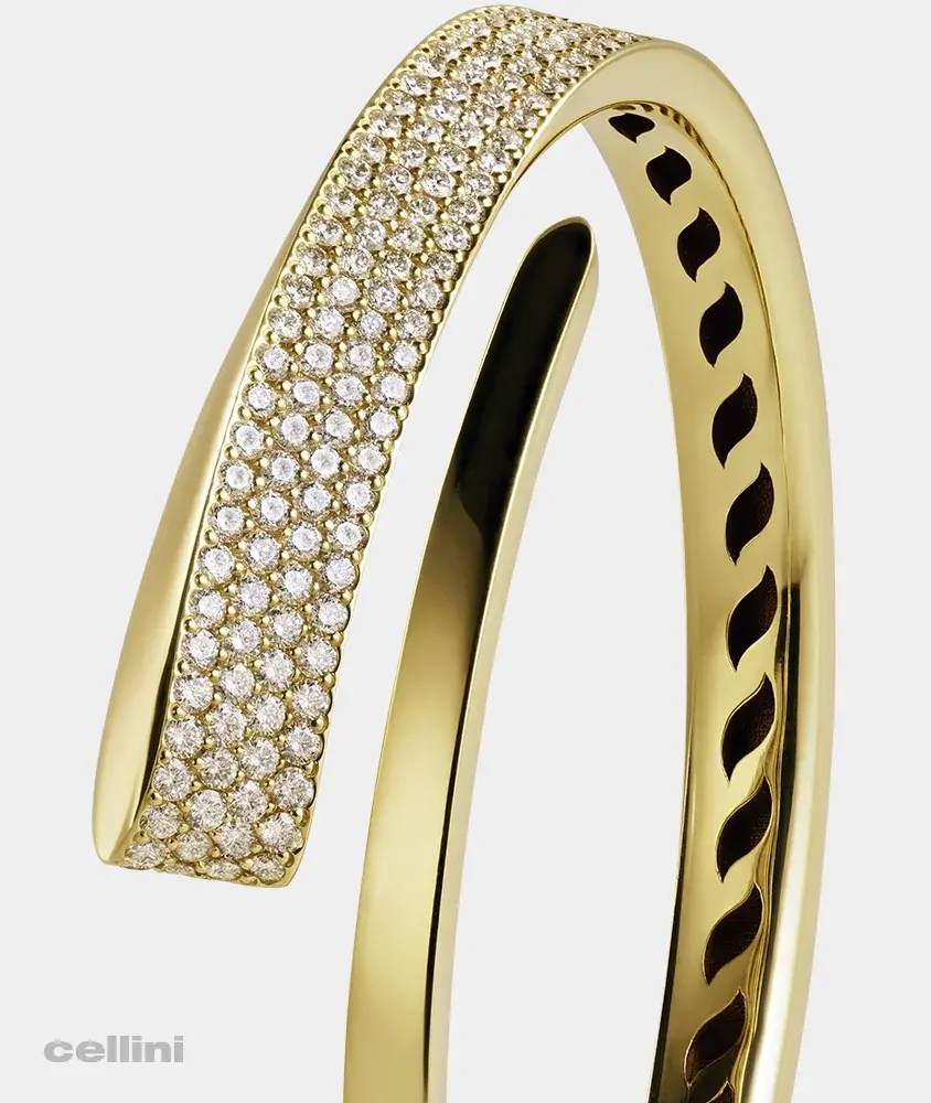 cellini Yellow Gold And Diamond Pave Bypass Bangle