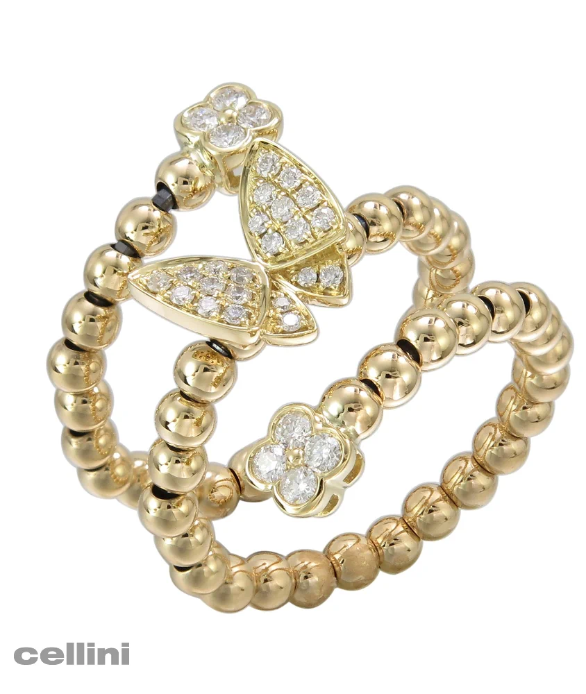 cellini Yellow Gold Beaded Butterfly Ring