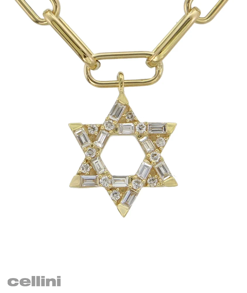 cellini Yellow Gold Diamond Jewish Star Necklace