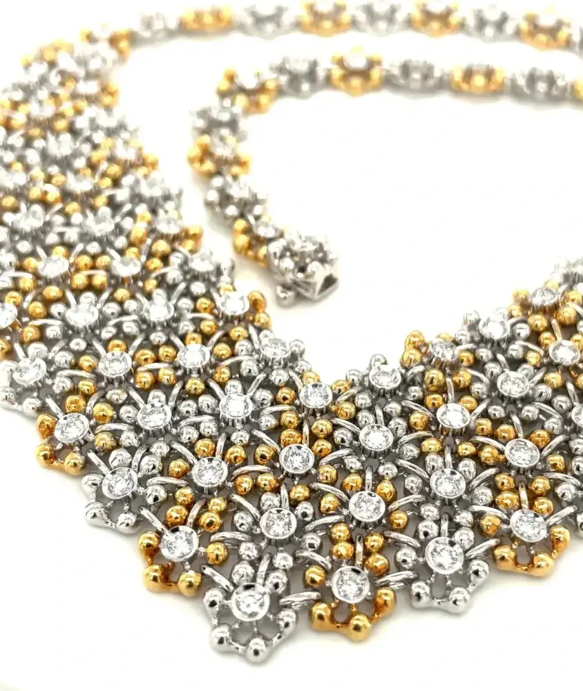Cellini Damiani 18KT Yellow And White Gold Bib Diamond Necklace