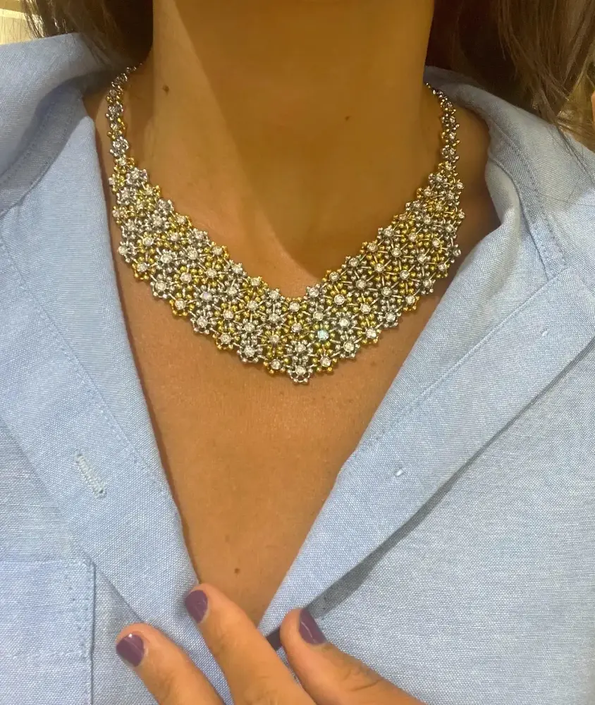 Cellini Damiani 18KT Yellow And White Gold Bib Diamond Necklace