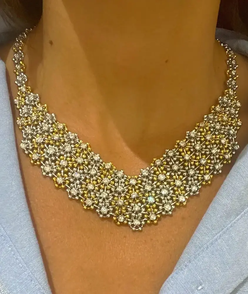 cellini Damiani 18KT Yellow and White Gold Bib Diamond Necklace