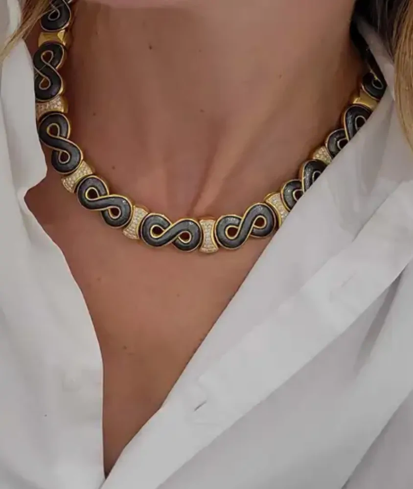 cellini de Vroomen Diamond and Gray Enamel Necklace