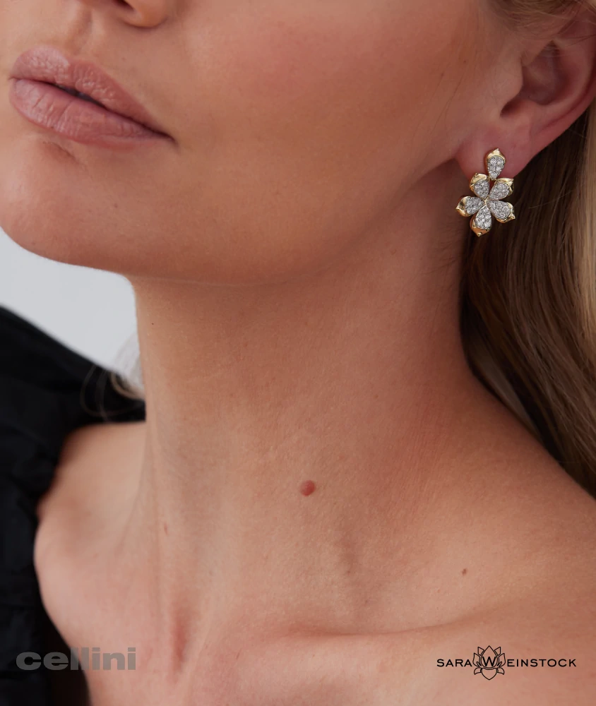Cellini Detachable Yellow Gold And Diamond Flower Drop Earring