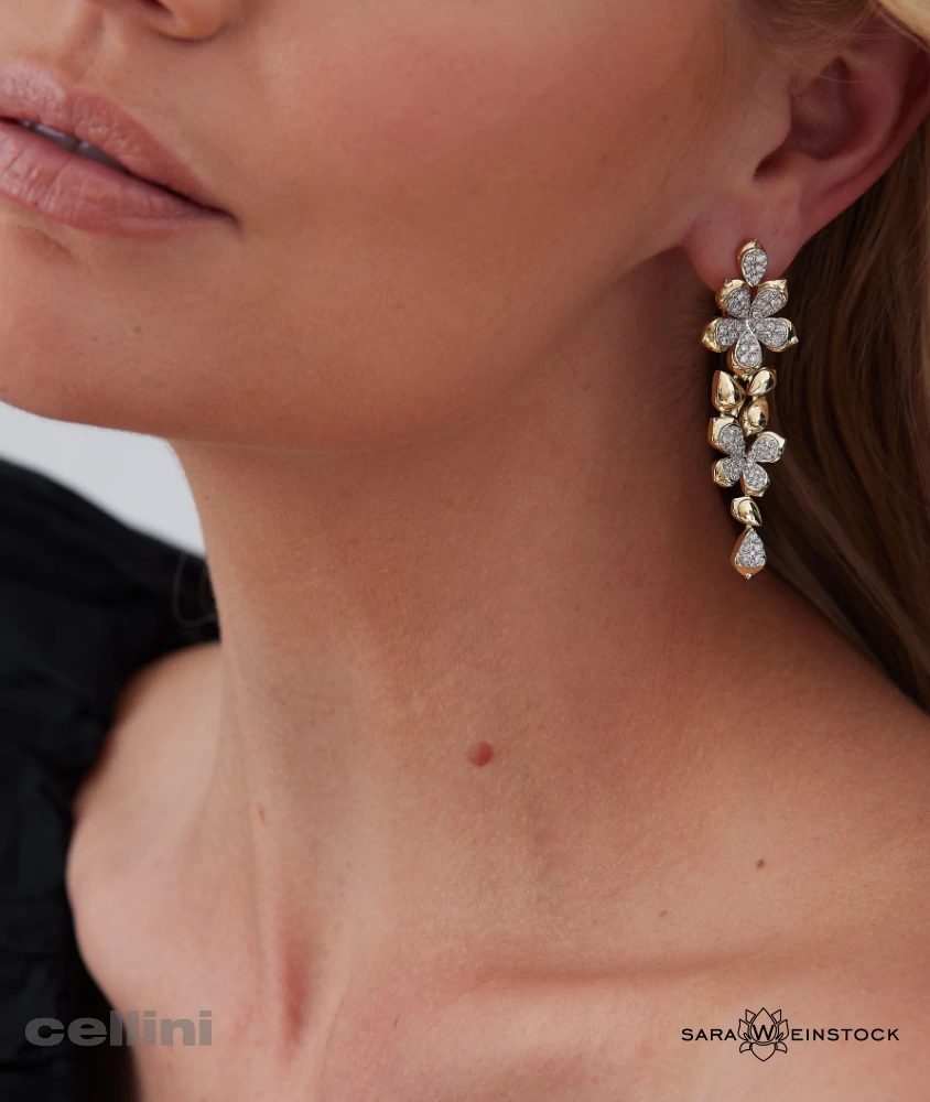 cellini Detachable Yellow Gold And Diamond Flower Drop Earring