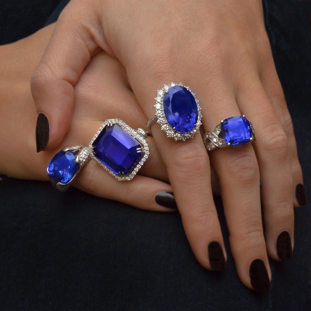 cellini Emerald-Cut Tanzanite and Round Brilliant Diamond Ring