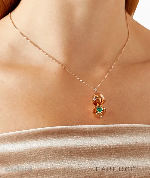 Cellini Essence Rose Gold Emerald Heart Surprise Locket