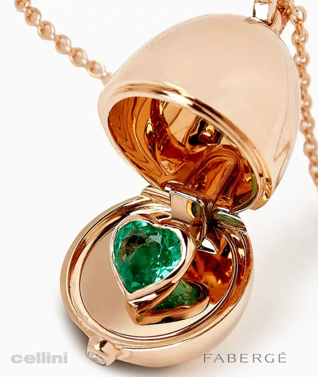 cellini Essence Rose Gold Emerald Heart Surprise Locket