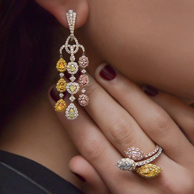 cellini Fancy Color Diamond Waterfall Chandelier Earrings