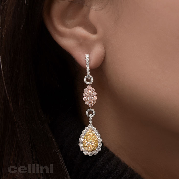 cellini Fancy Pink and Yellow Diamond Drop Earrings