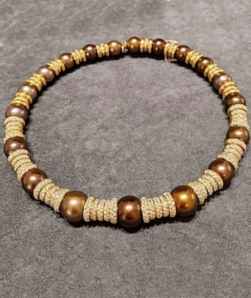 Cellini G. Verdi Rose Gold Diamond & SouthSea Brown Pearl Collar Necklace