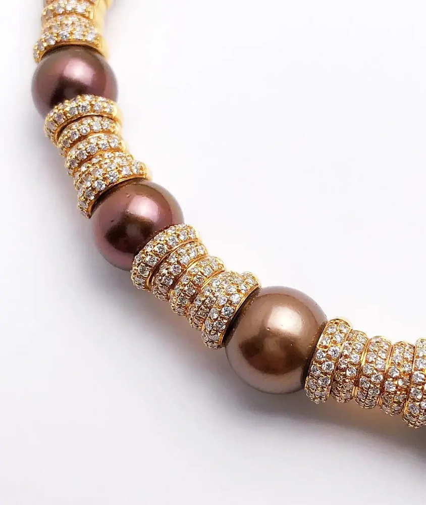 cellini G. Verdi Rose Gold Diamond & SouthSea Brown Pearl Collar Necklace
