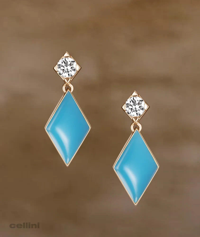 Cellini Gold Mini Diamond And Turquoise Drop Earrings