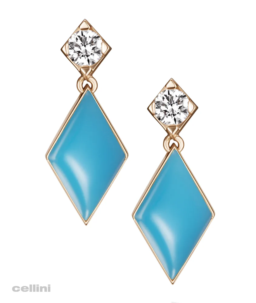 cellini Gold Mini Diamond And Turquoise Drop Earrings