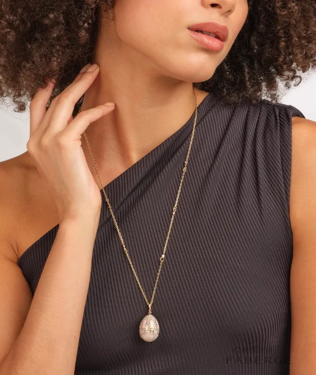 cellini Heritage Rose Gold Diamond & Pink Guilloché Enamel Grand Egg Pendant
