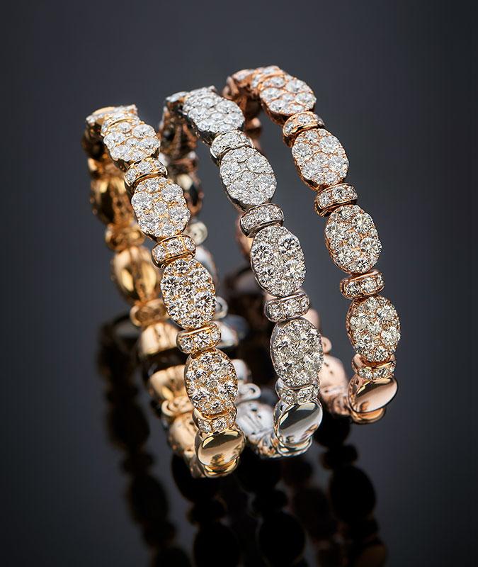 cellini Pavé Diamond Oval and Bar Yellow Gold Cuff Bracelet