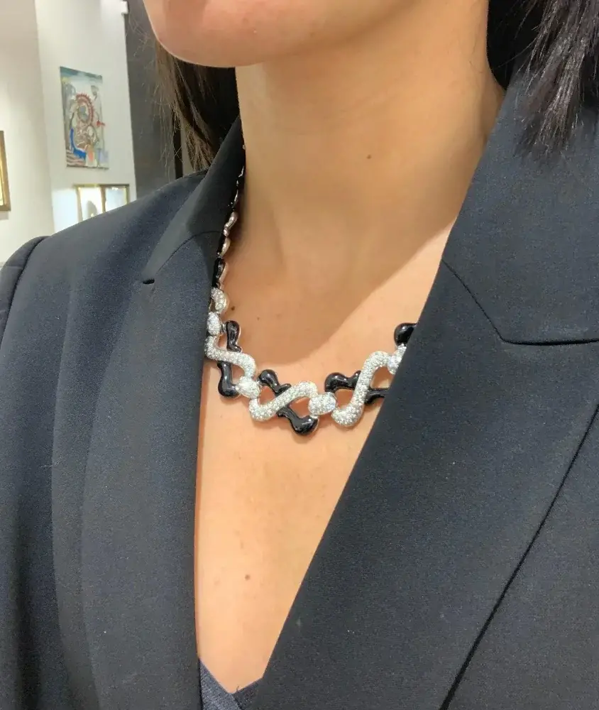 Cellini Picchiotti White Gold Diamond And Black Onyx Necklace