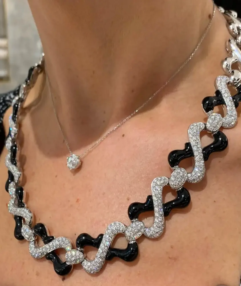 cellini Picchiotti White Gold Diamond and Black Onyx Necklace