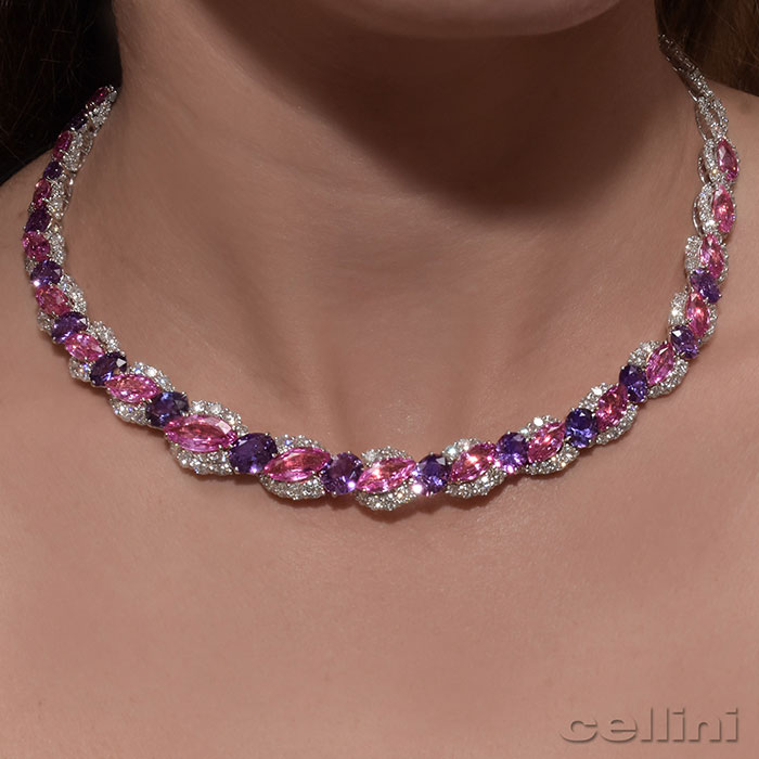 cellini Pink and Purple Sapphire and Diamond Necklace