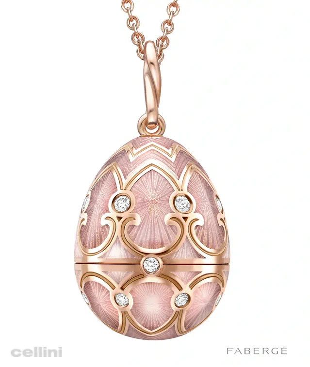 Cellini Pink Guilloché Enamel Heart Surprise Locket