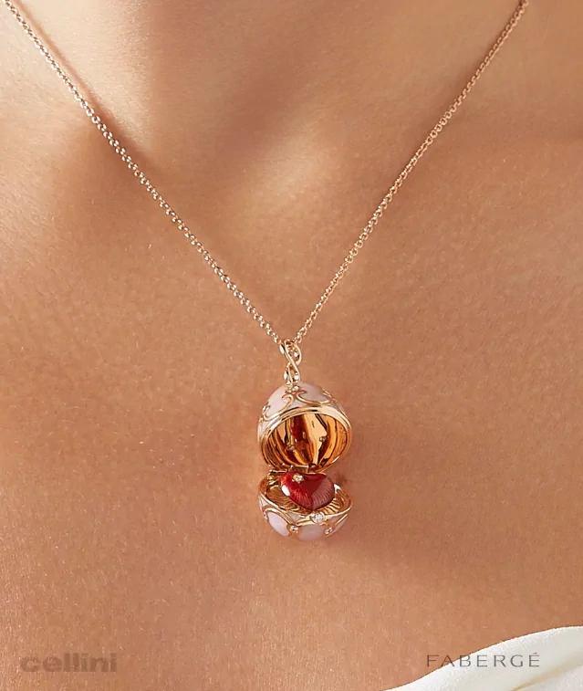 Cellini Pink Guilloché Enamel Heart Surprise Locket