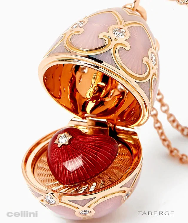 cellini Pink Guilloché Enamel Heart Surprise Locket