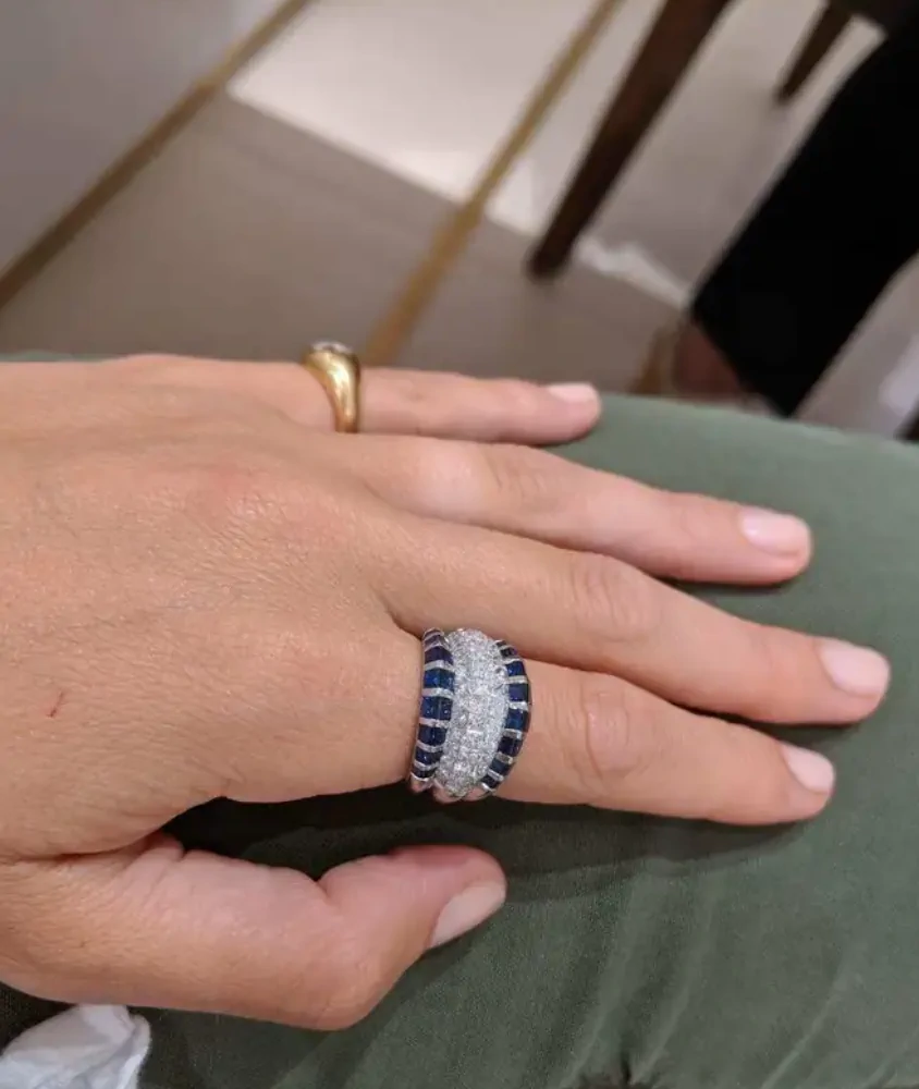 Cellini Platinum Diamond And Blue Sapphire Band Ring