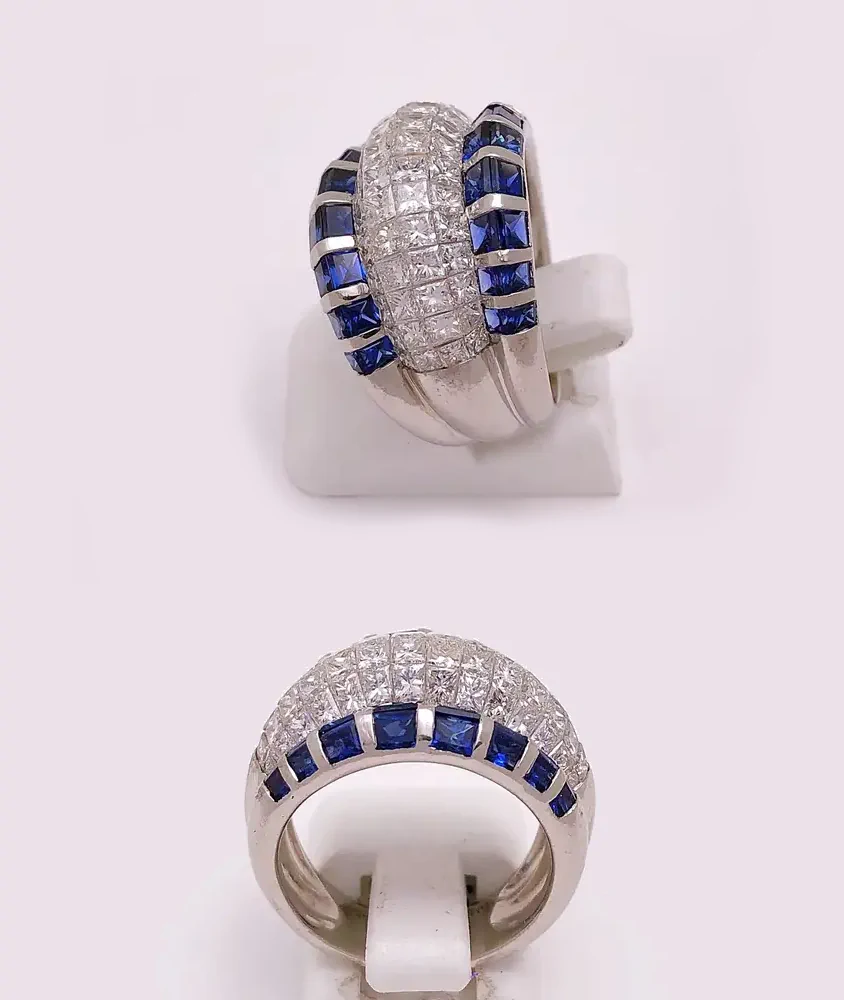 Cellini Platinum Diamond And Blue Sapphire Band Ring