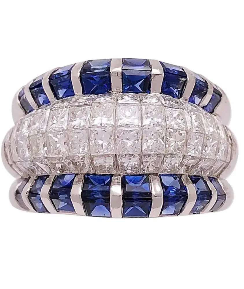 cellini Platinum Diamond and Blue Sapphire Band Ring