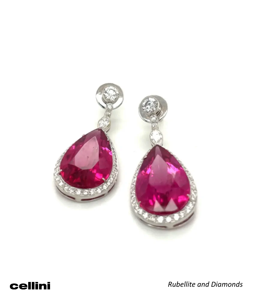 Cellini Platinum Pear Shaped Rubellite And Diamond Drop Earrings