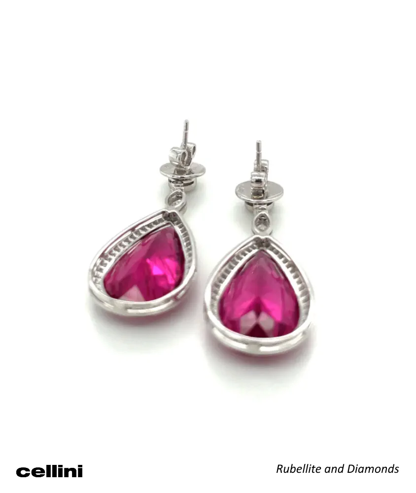 Cellini Platinum Pear Shaped Rubellite And Diamond Drop Earrings
