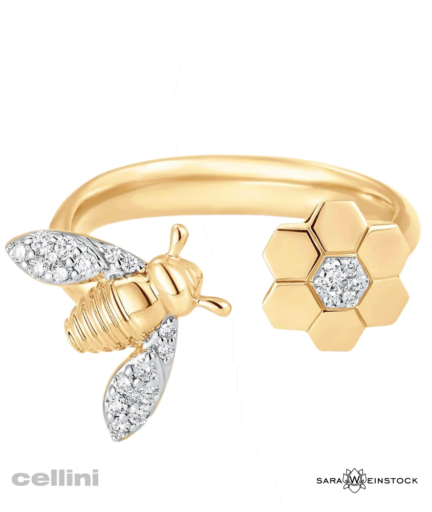 Cellini Queen Bee Yellow Gold And Diamond/ Honey Comb Ring