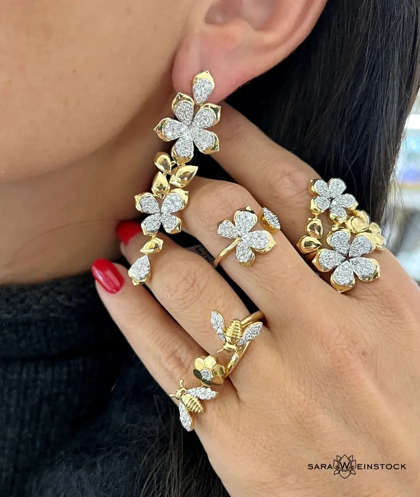 Cellini Queen Bee Yellow Gold And Diamond/ Honey Comb Ring