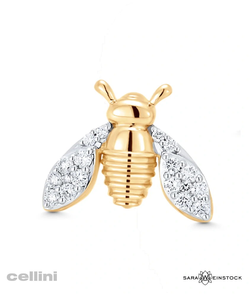 Cellini Queen Bee Yellow Gold And Diamond Stud Earring