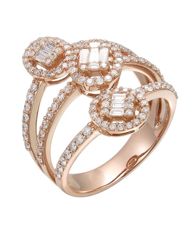 cellini Rose Gold 4-Row Ring with Baguette Diamonds