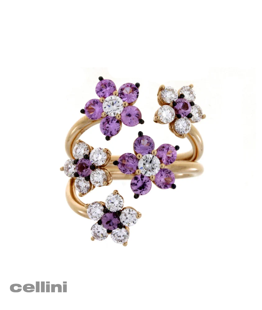 cellini Rose Gold Diamond And Pink Sapphire Flower Ring