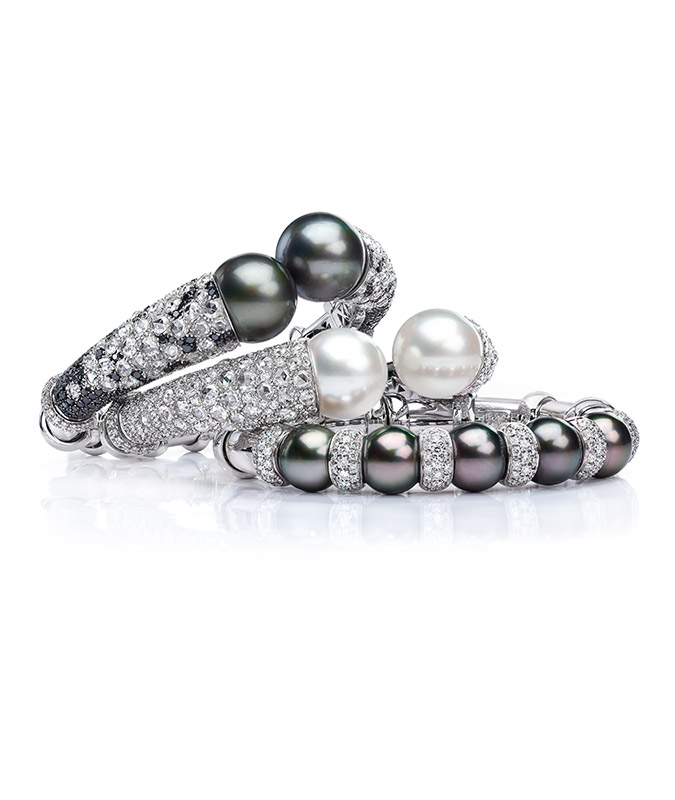 cellini Tahitian Pearl Bangle with White and Black Diamonds